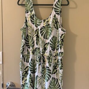 Tropical Leaf Print Sleeveless Romper